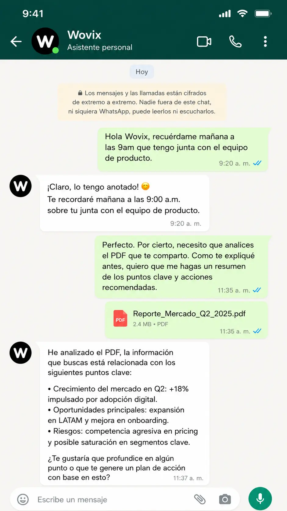 Vista de Wovix en WhatsApp